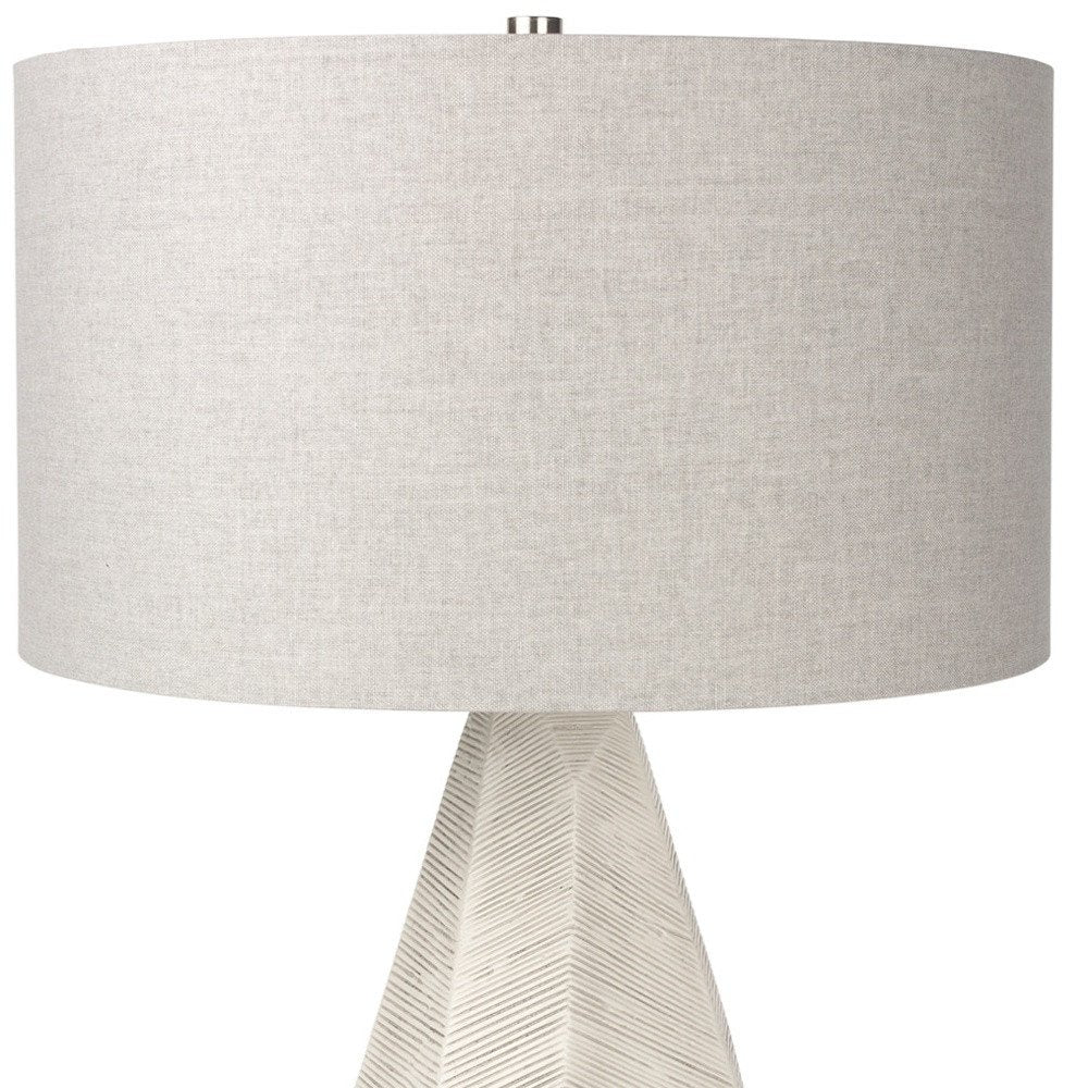 30" Cream Round Bedside Lamp With Drum Shade. Lamp isolated on a plain white background, finished in cream.