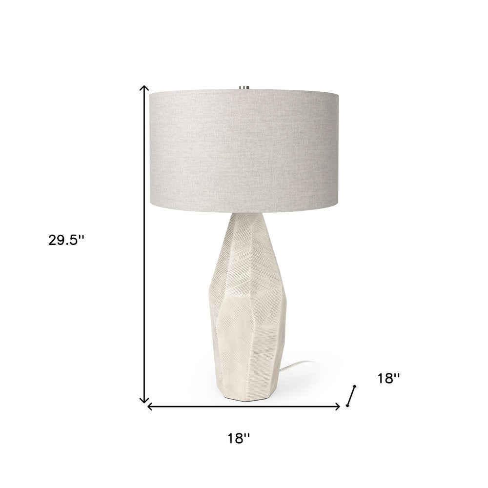 30" Cream Round Bedside Lamp With Drum Shade. Lamp isolated on a plain white background, showing its cream color.