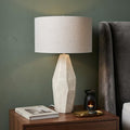 30" Cream Round Bedside Lamp With Drum Shade.