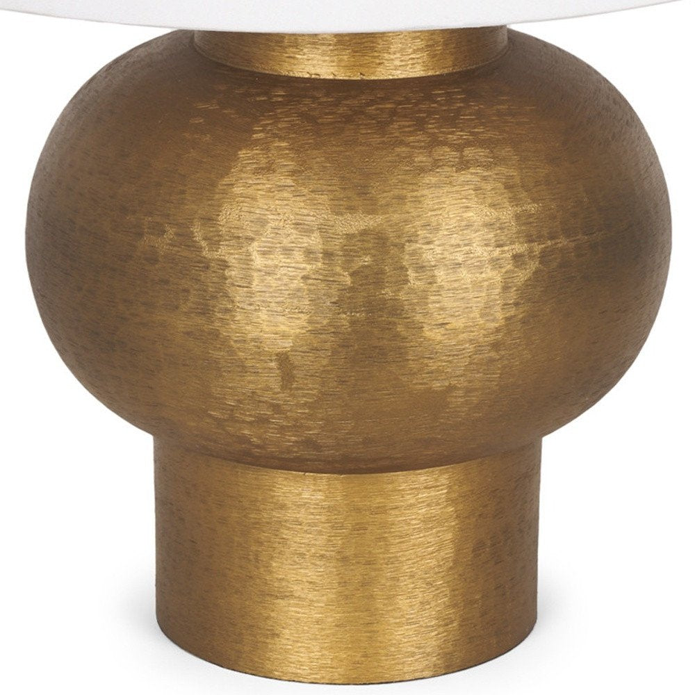 26" Gold Round Bedside Lamp With Bell Shade. Lamp isolated on a plain white background, finished in gold.