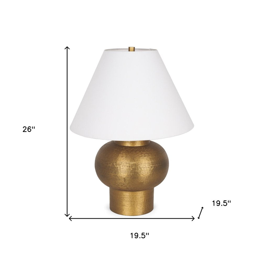 26" Gold Round Bedside Lamp With Bell Shade. Lamp isolated on a plain white background, showing its gold color.