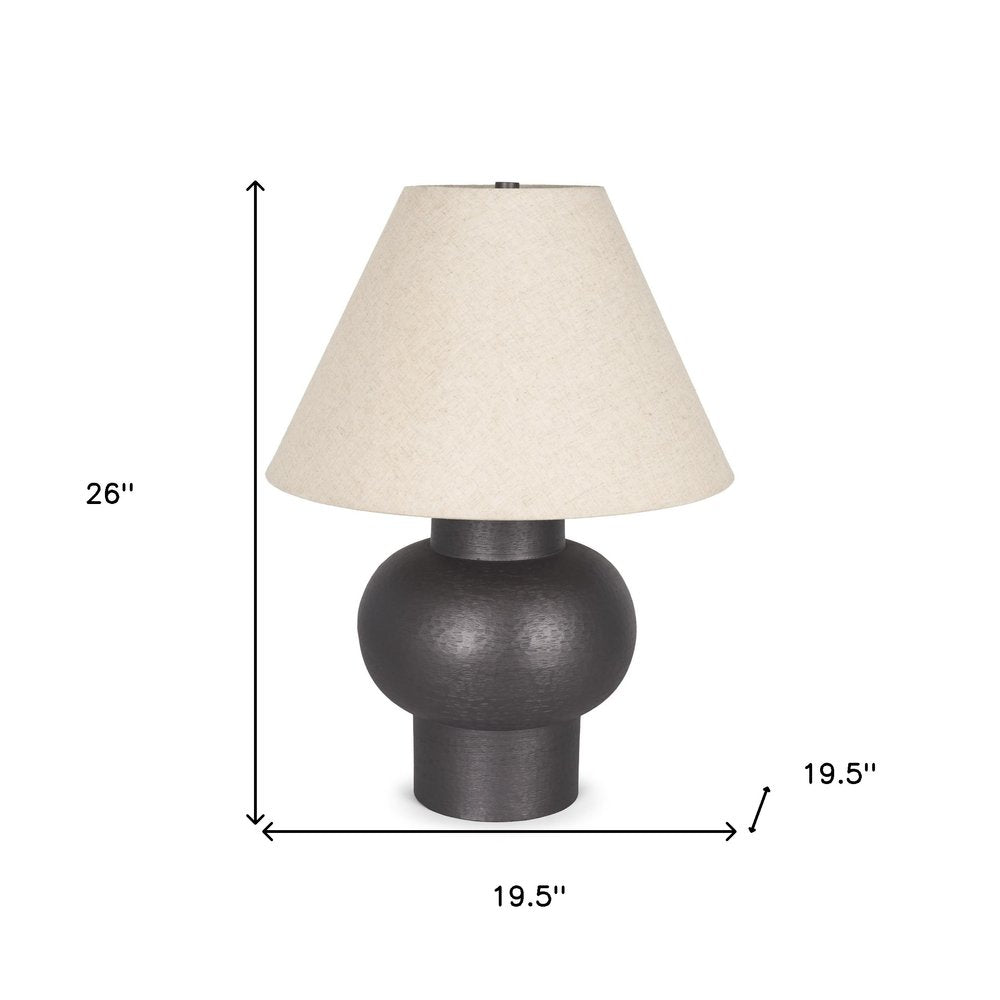 26" Black Round Bedside Lamp With Empire Shade. Lamp isolated on a plain white background, finished in black.