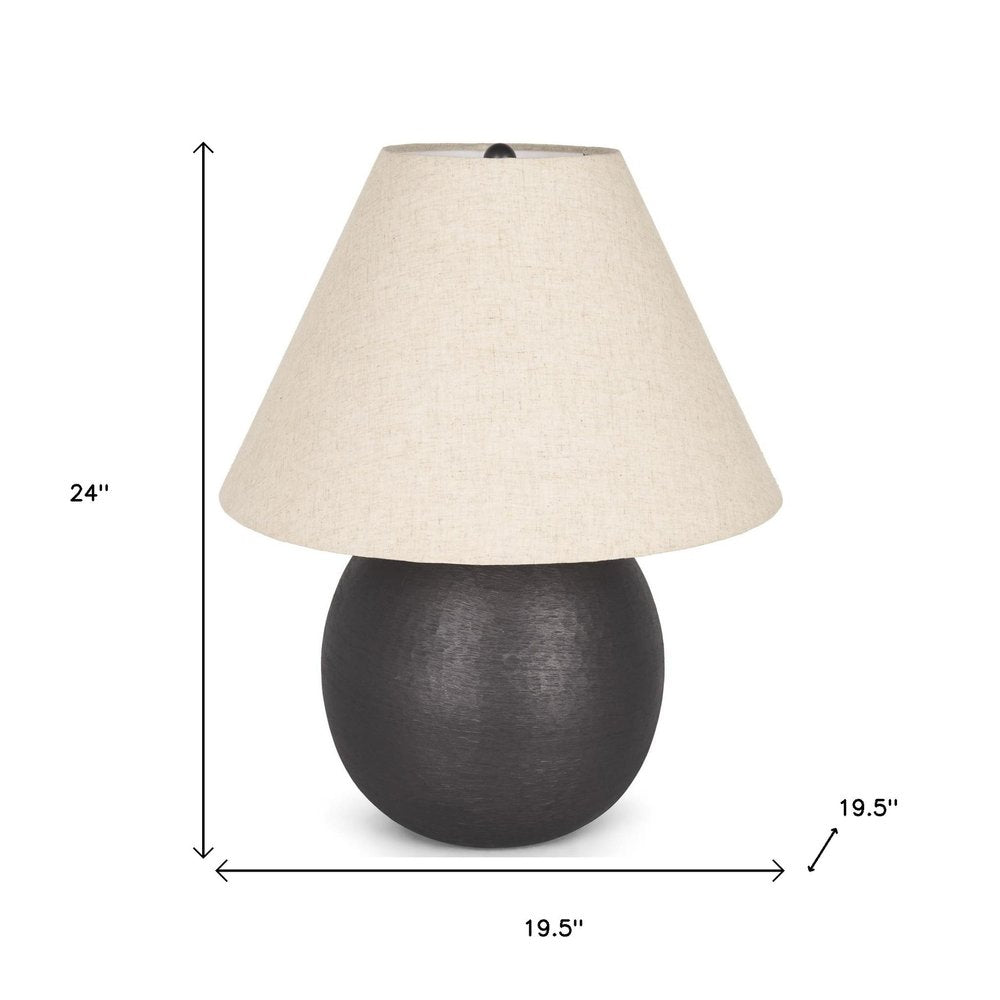 24" Black Round Bedside Lamp With Empire Shade. Lamp isolated on a plain white background, in a black finish.
