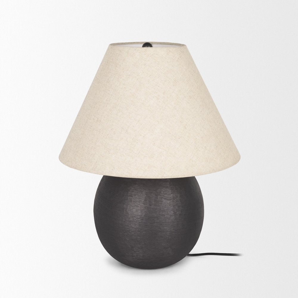 24" Black Round Bedside Lamp With Empire Shade. Lamp isolated on a plain white background, finished in black.
