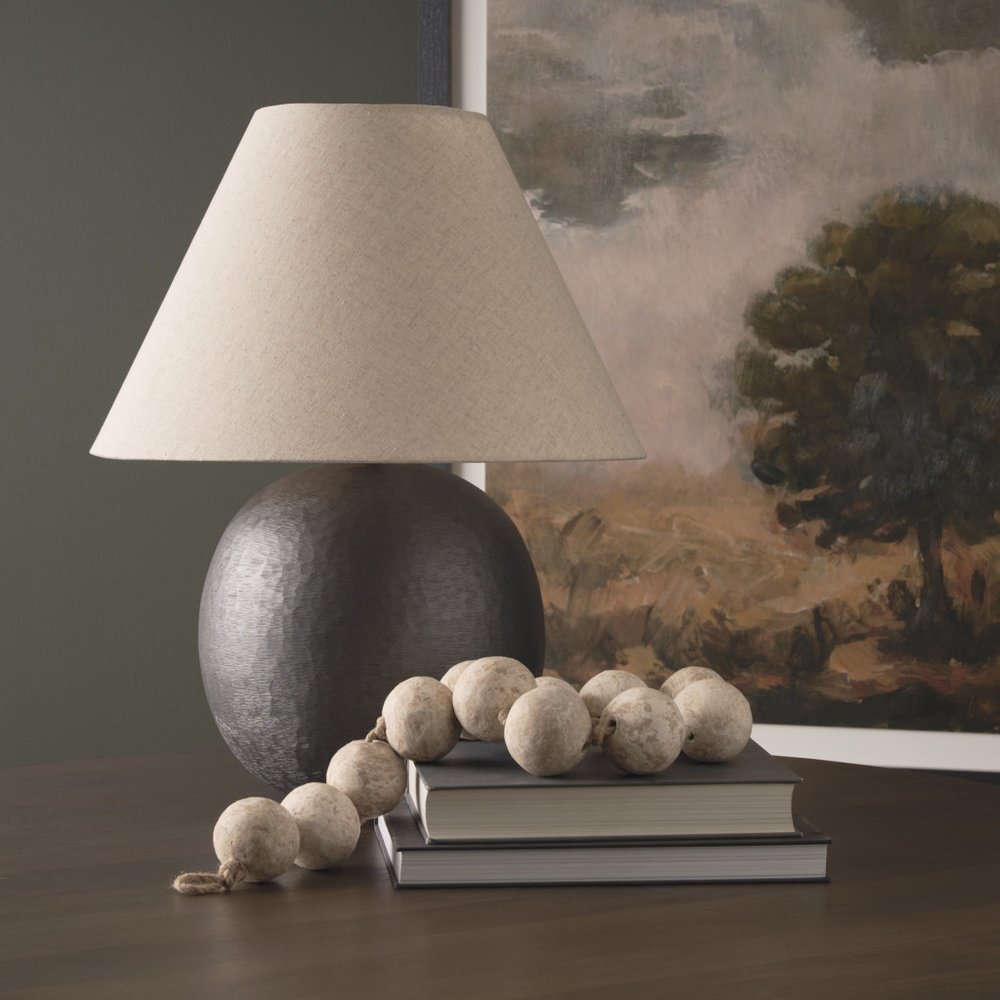 Close-up of 24" Black Round Bedside Lamp With Empire Shade showing the black texture.