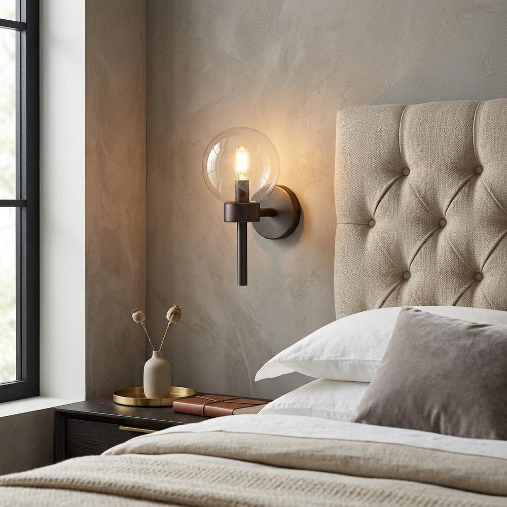 6" Black Metal and Glass Armed Sconce