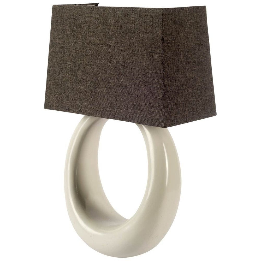 12" Dark Gray And Light Gray Resin and Fabric Armed Sconce. Wall sconce isolated on a plain white background, finished in charcoal resin.