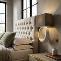 12" Dark Gray And Light Gray Resin and Fabric Armed Sconce.