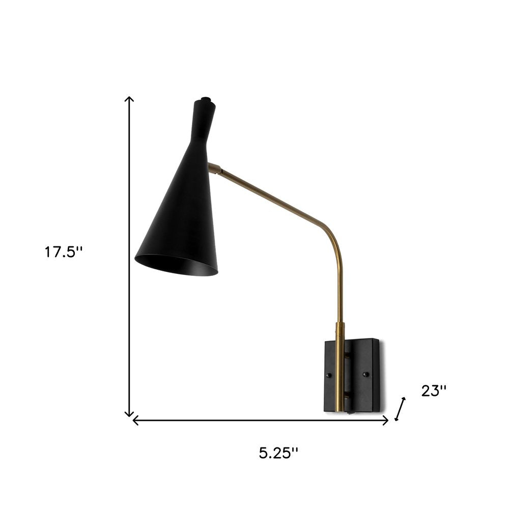 5" Antiqued Gold And Black Metal Swing Arm Wall Light