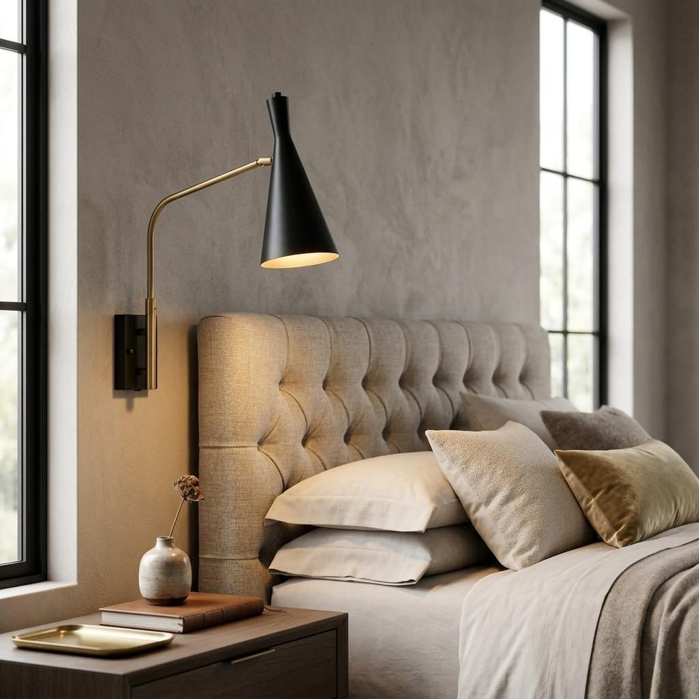 5" Antiqued Gold And Black Metal Swing Arm Wall Light