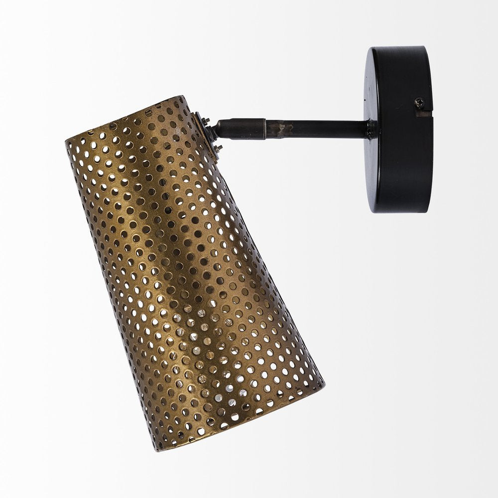 10" Antiqued Gold And Black Metal Pierced Cone Armed Sconce