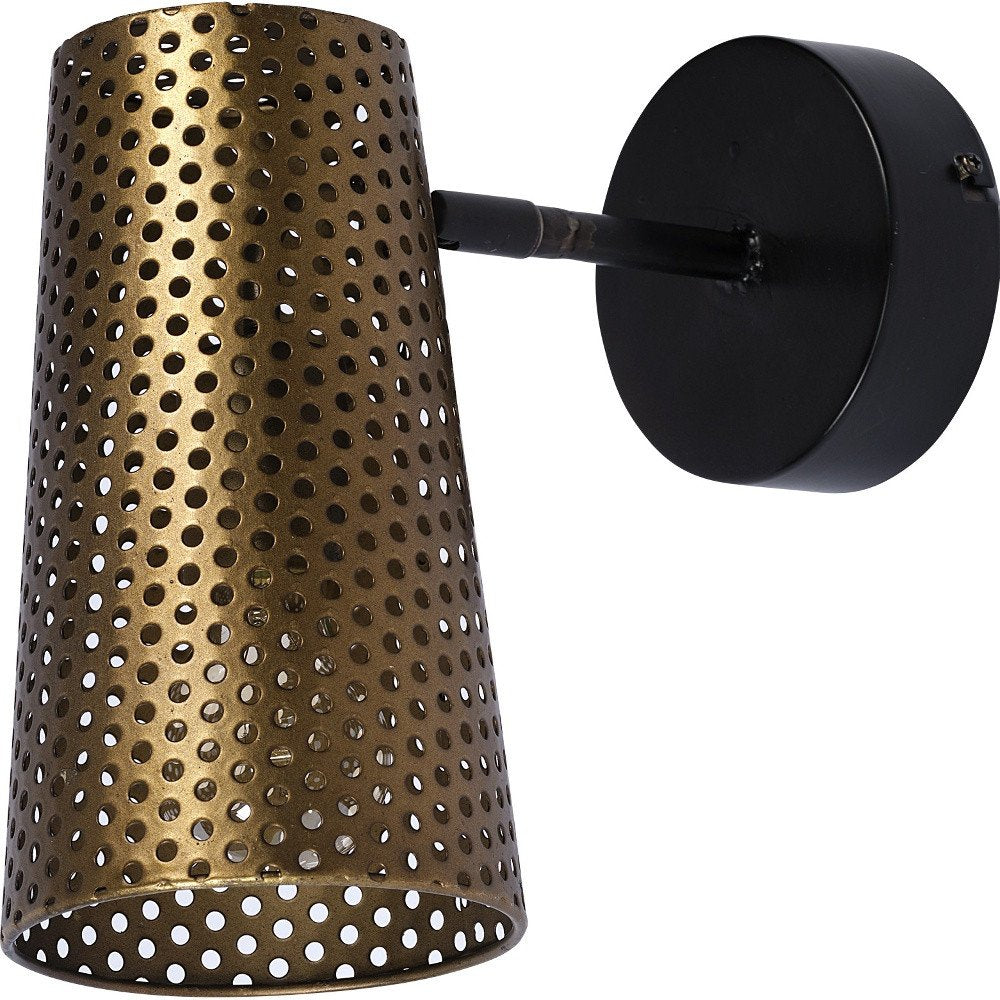 10" Antiqued Gold And Black Metal Pierced Cone Armed Sconce