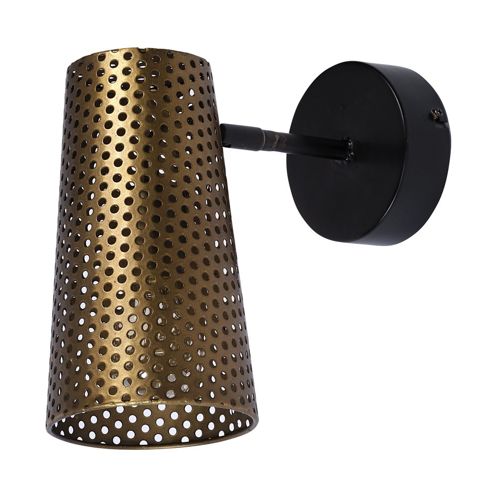 10" Antiqued Gold And Black Metal Pierced Cone Armed Sconce