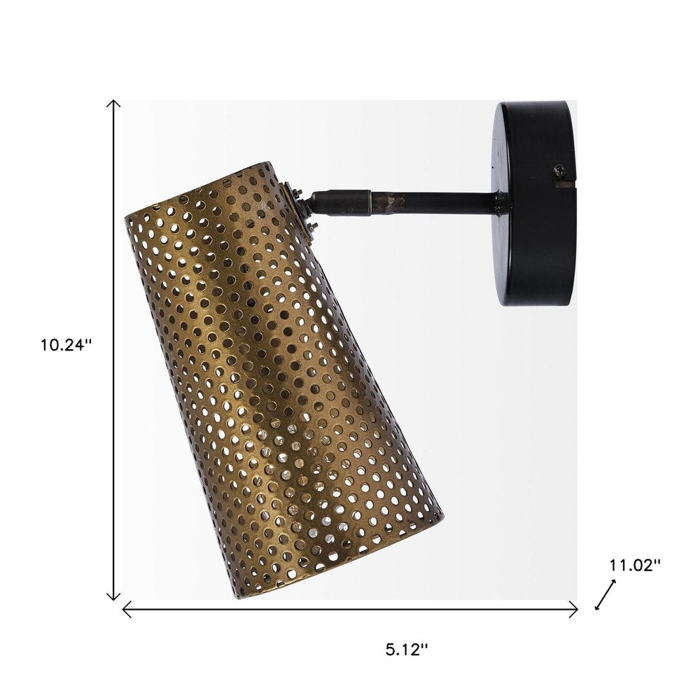 10" Antiqued Gold And Black Metal Pierced Cone Armed Sconce