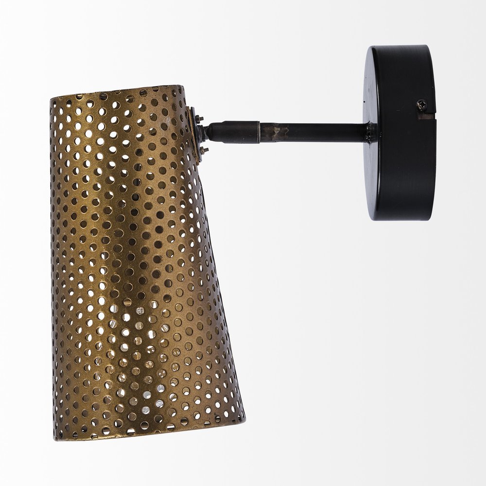 10" Antiqued Gold And Black Metal Pierced Cone Armed Sconce