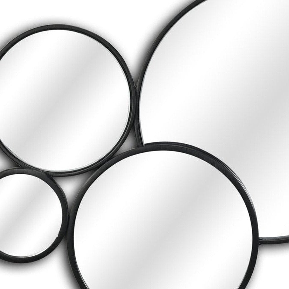 Set Of Eight Black Metal Round Cojoined Accent Mirrors on a white background