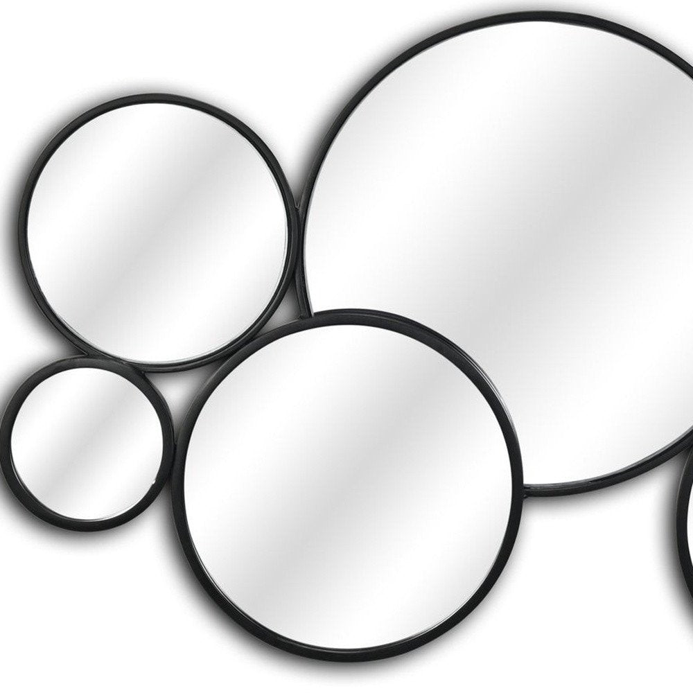 Set Of Eight Black Metal Round Cojoined Accent Mirrors on a white background