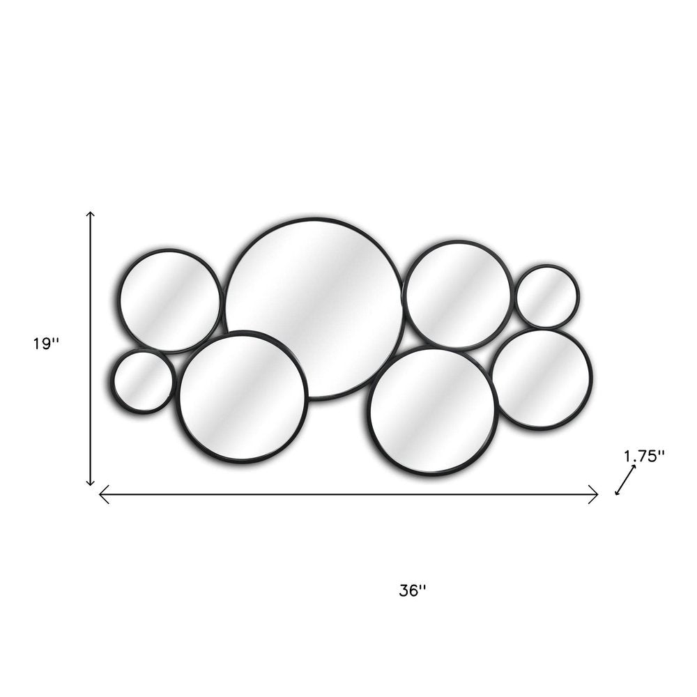 Set Of Eight Black Metal Round Cojoined Accent Mirrors on a white background