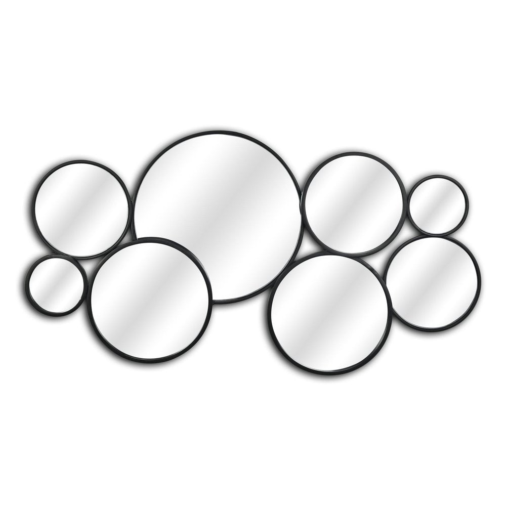 Set Of Eight Black Metal Round Cojoined Accent Mirrors on a white background