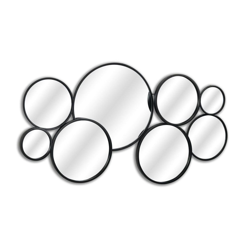 Set Of Eight Black Metal Round Cojoined Accent Mirrors on a white background