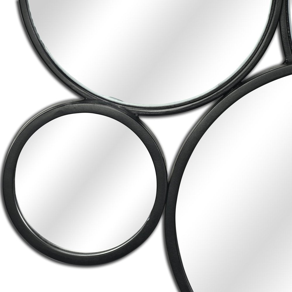 Set Of Eight Black Metal Round Cojoined Accent Mirrors