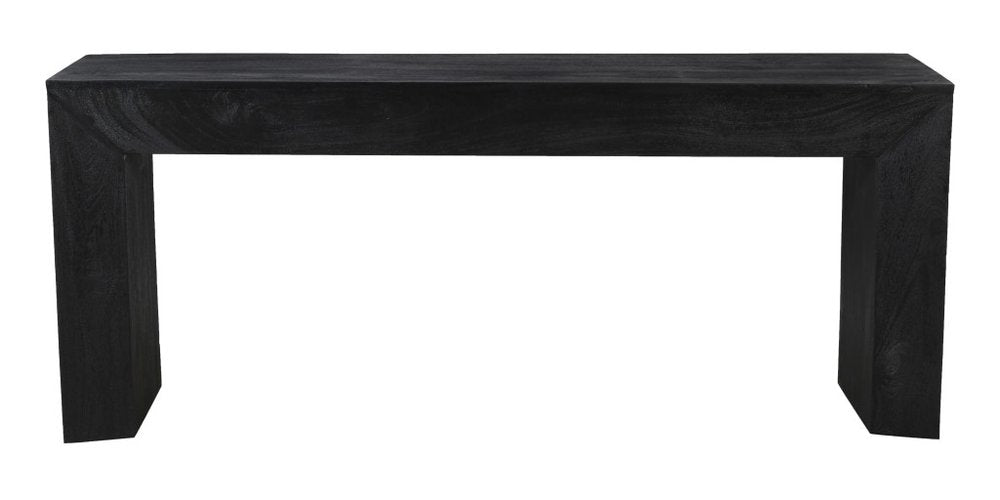 Charcoal solid wood distressed frame console table on a white background.