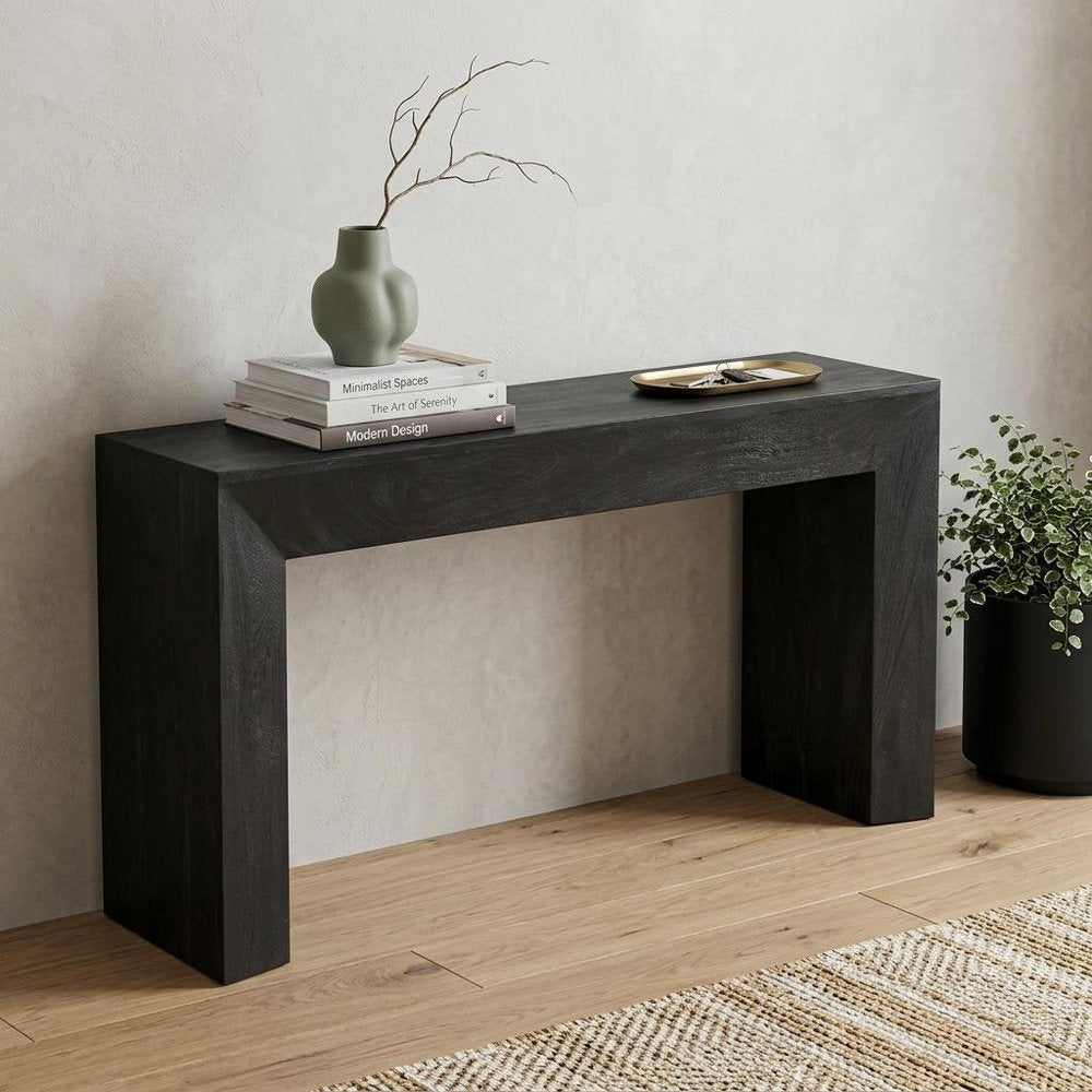 72" Charcoal Solid Wood Distressed Frame Console Table in a home interior