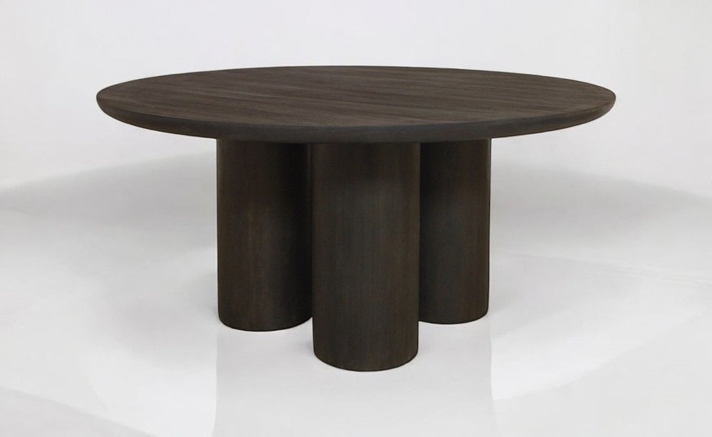 Seven Piece Dark Brown Round Solid Wood Dining Set with Six Chairs close-up detail