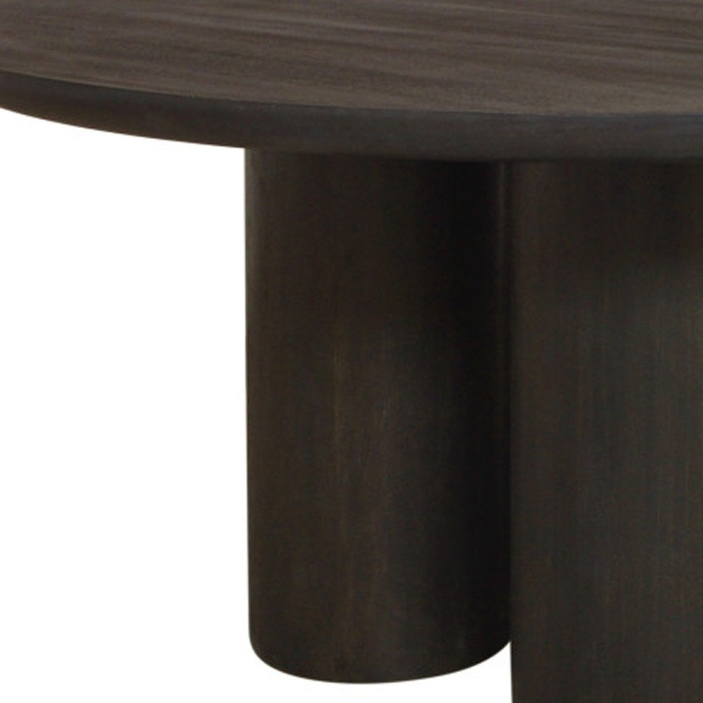 Seven Piece Dark Brown Round Solid Wood Dining Set with Six Chairs