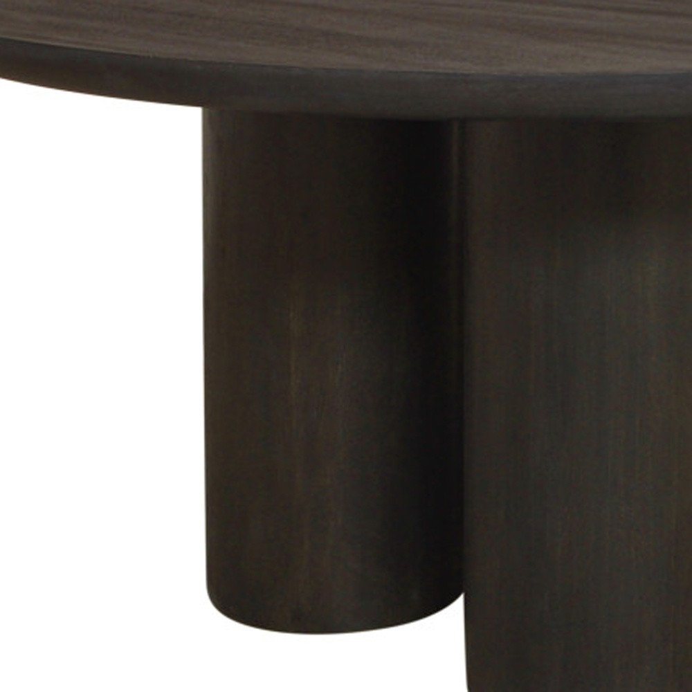 Seven Piece Dark Brown Round Solid Wood Dining Set with Six Chairs