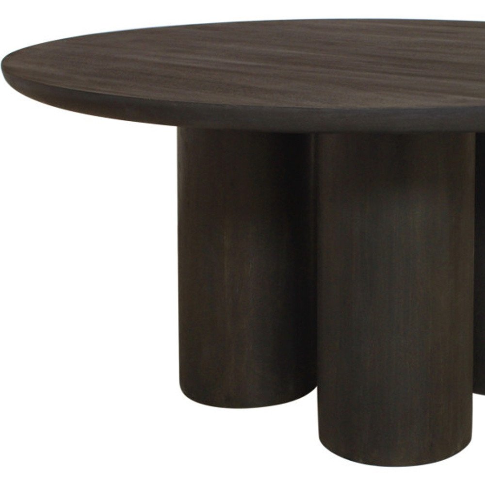 Seven Piece Dark Brown Round Solid Wood Dining Set with Six Chairs