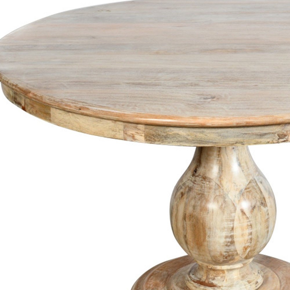Five Piece Natural Round Solid Wood Dining Set with Four Chairs