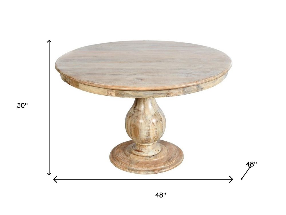 Five Piece Natural Round Solid Wood Dining Set with Four Chairs