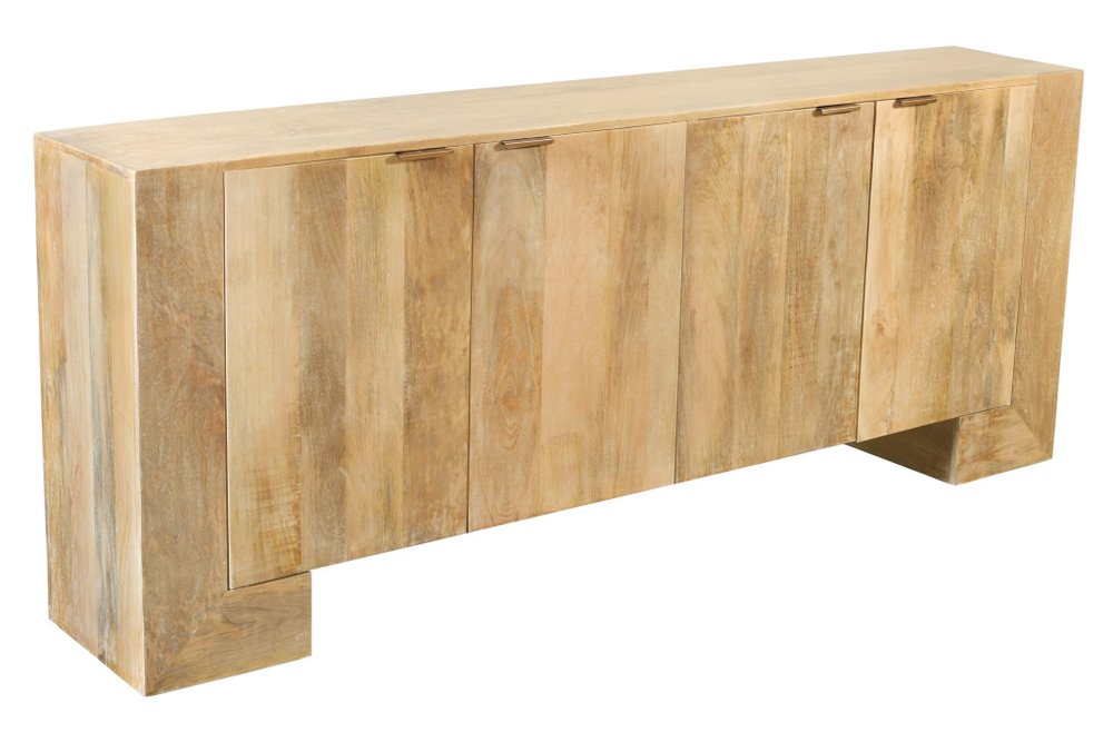 86" Natural Distressed Solid Wood Sideboard with Four Doors on a white background