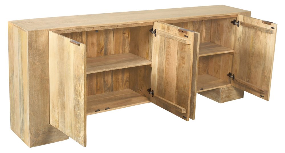 86" Natural Distressed Solid Wood Sideboard with Four Doors on a white background
