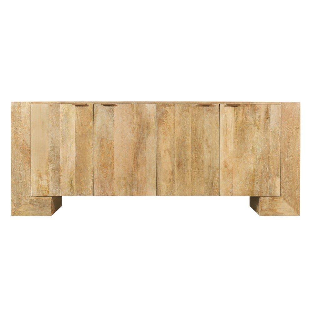 86" Natural Distressed Solid Wood Sideboard with Four Doors on a white background