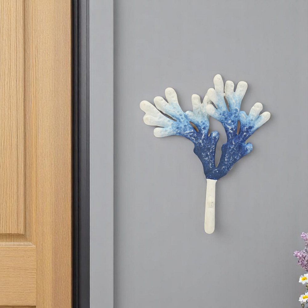5" Blue And White Cast Iron Coral Wall Hook.