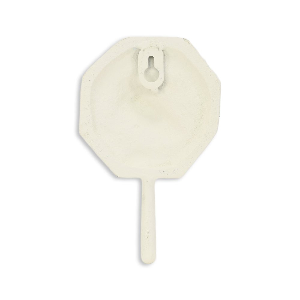 4" Blue And Cream Cast Iron Conch Shell Wall Hook. Coat hanger isolated on a plain white background, showing a cream metal surface.