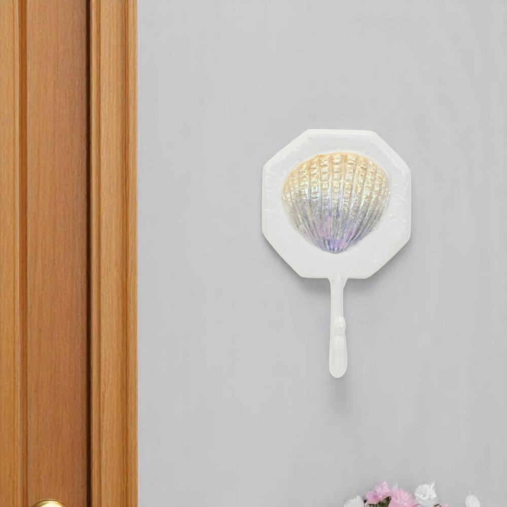 4" Cream And Pearl Cast Iron Seashell Wall Hook. Coat hanger in cream metal.