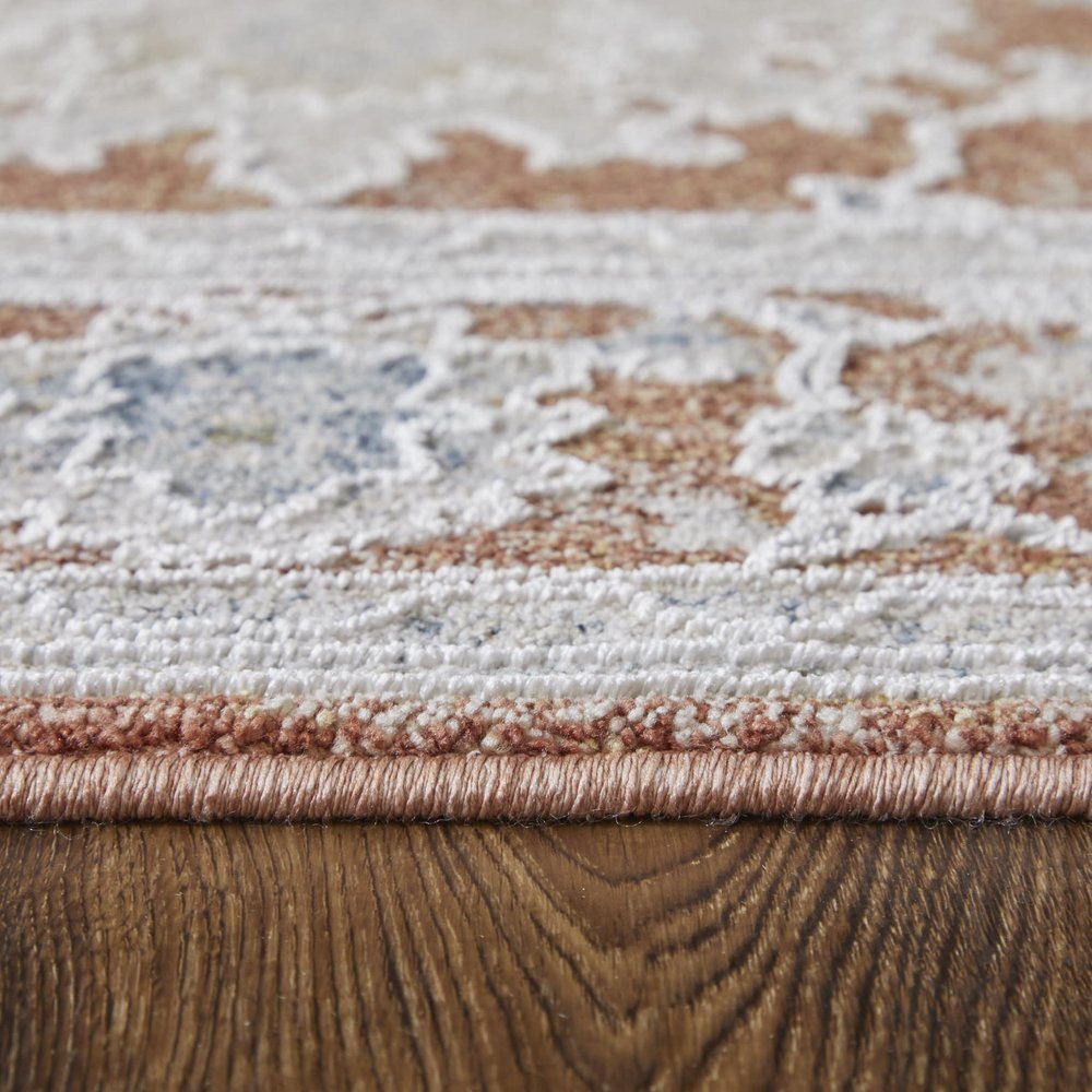 9' X 13' Red Ivory And Blue Floral Distressed Area Rug With Fringe