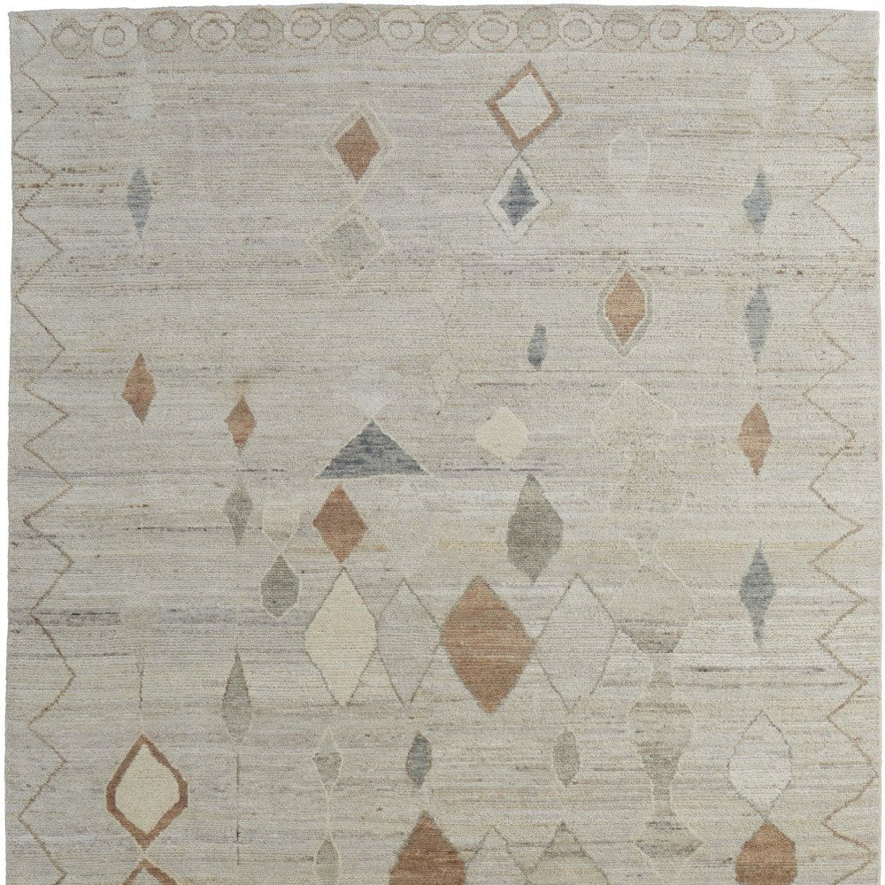 9' X 13' Tan Brown And Gray Moroccan Hand Knotted Area Rug on a white background