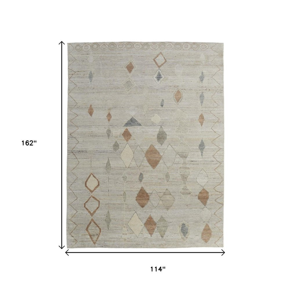 9' X 13' Tan Brown And Gray Moroccan Hand Knotted Area Rug on a white background