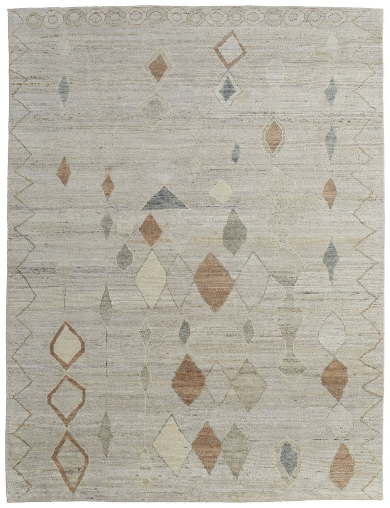 9' X 13' Tan Brown And Gray Moroccan Hand Knotted Area Rug close-up detail
