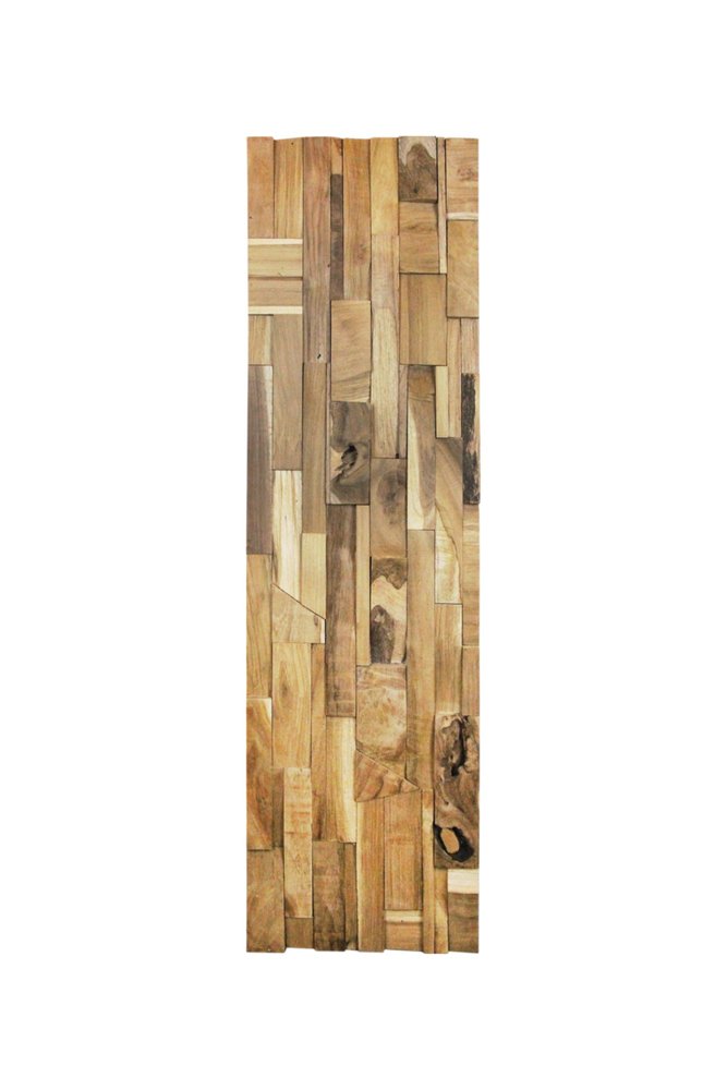 Brown 3D Embossed Abstract Teak Reclaimed Wood Decorative Wall Panels - with Four Individual Pieces