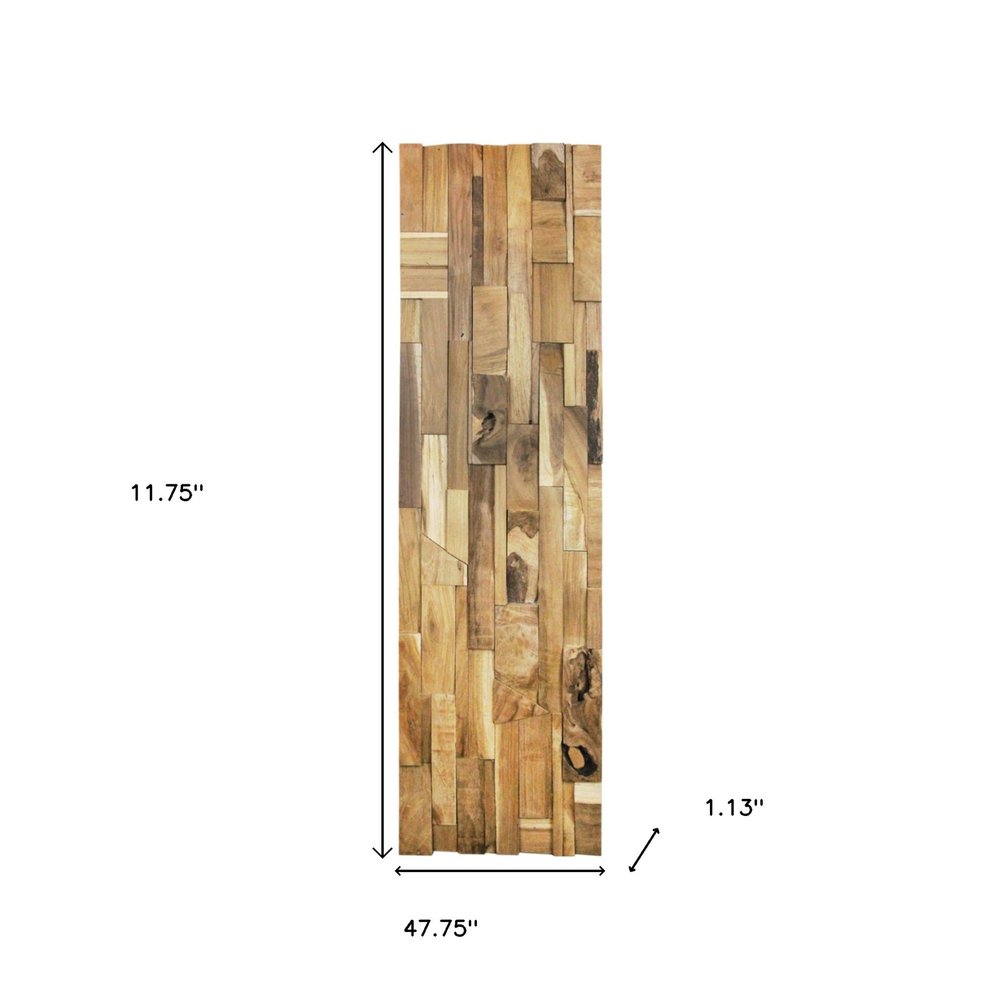 Brown 3D Embossed Abstract Teak Reclaimed Wood Decorative Wall Panels - with Four Individual Pieces