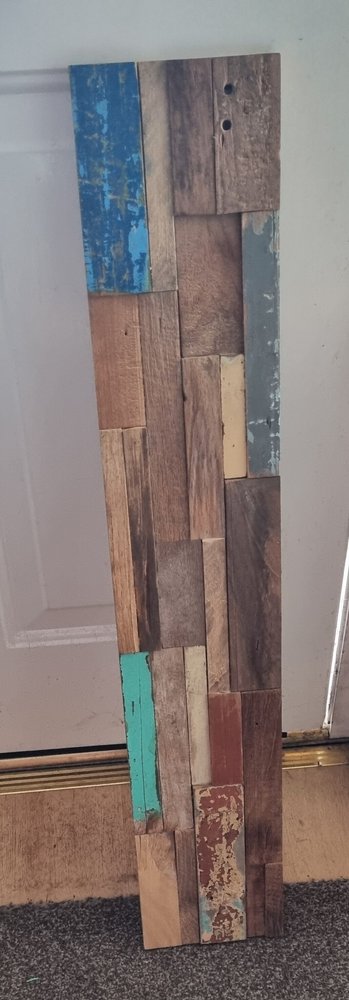 Blue Natural And Navy Blue 3D Embossed Teak Decorative Wall Panel in a home interior