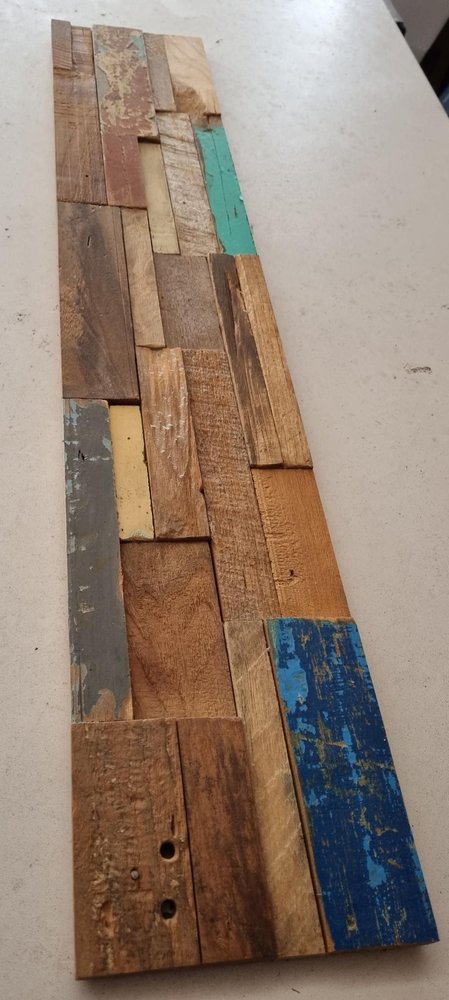 Blue Natural And Navy Blue 3D Embossed Teak Decorative Wall Panel in a home interior