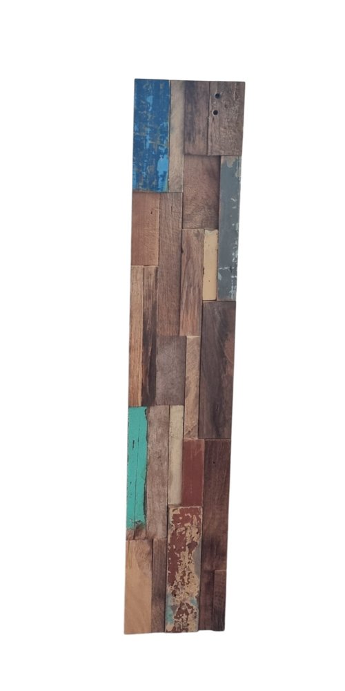 Blue Natural And Navy Blue 3D Embossed Teak Decorative Wall Panel on a white background