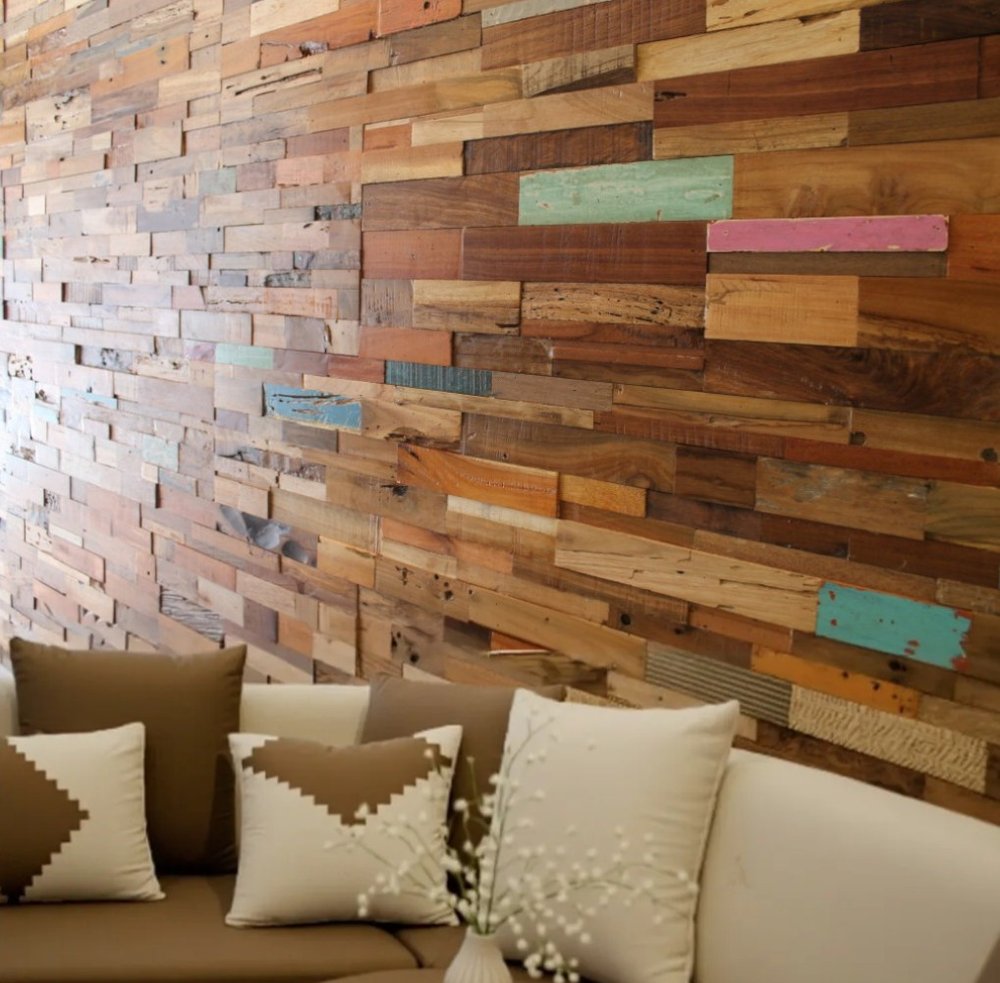 Blue Natural And Navy Blue 3D Embossed Teak Decorative Wall Panel