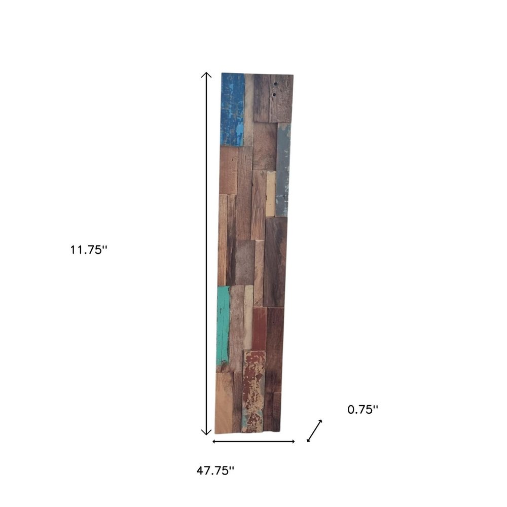 Blue Natural And Navy Blue 3D Embossed Teak Decorative Wall Panel on a white background